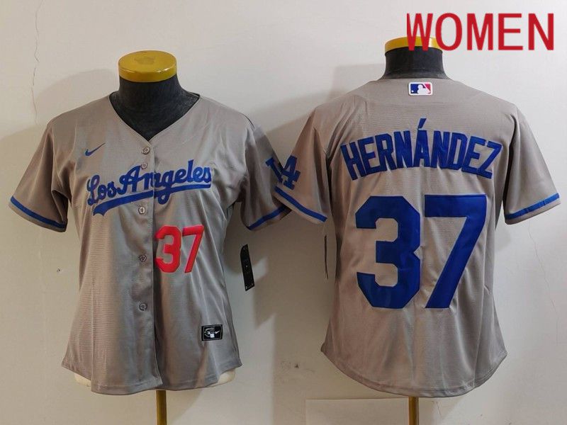 Women Los Angeles Dodgers #37 Hernandez Grey Nike Game 2024 MLB Jersey style 7269